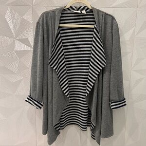 Weekends By Chico's Cardigan Womens Size 1 Open Front Stripe Rayon Blend Sweater